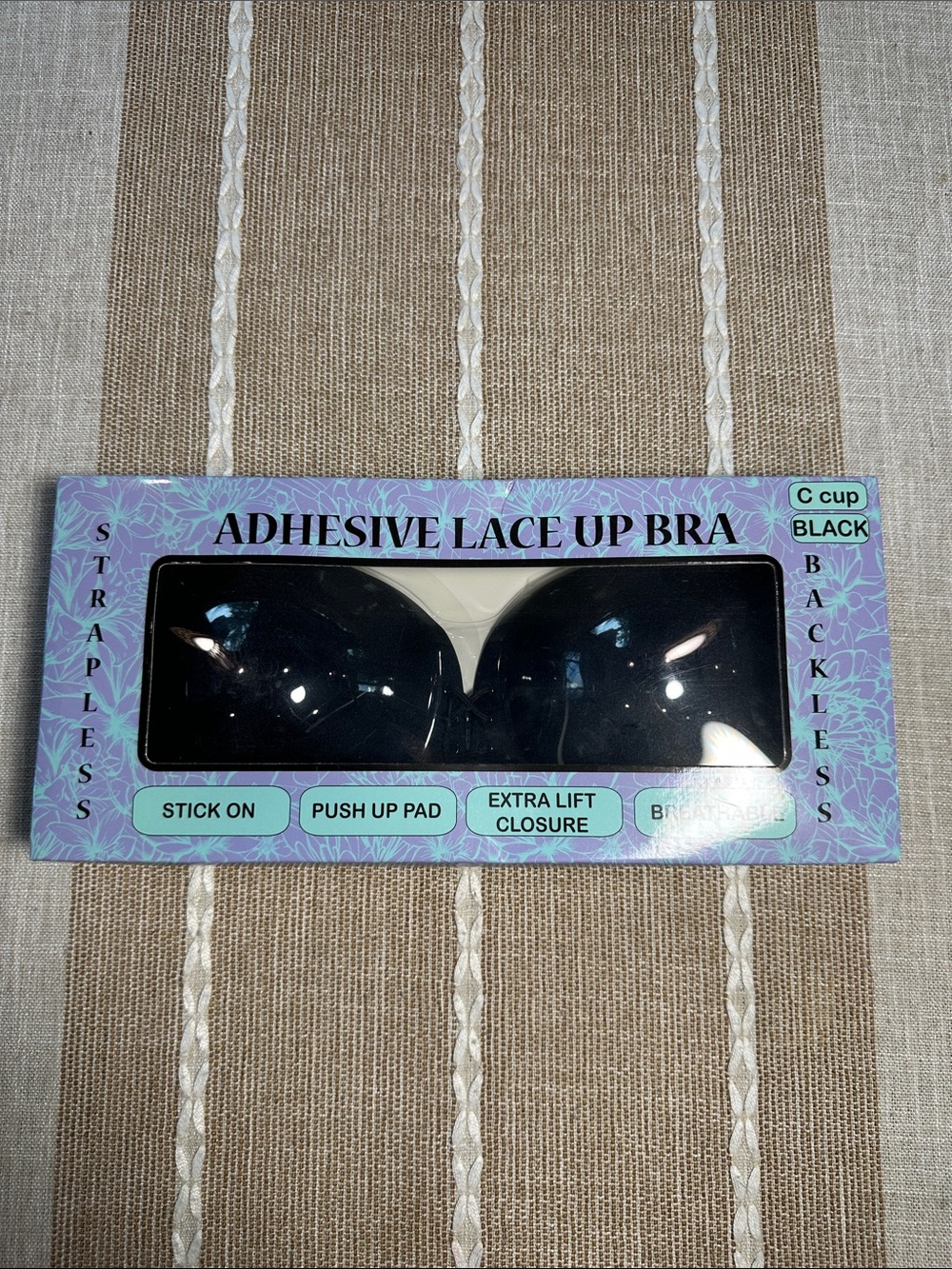Adhesive Lace Up Strapless Bra - Black C Cup